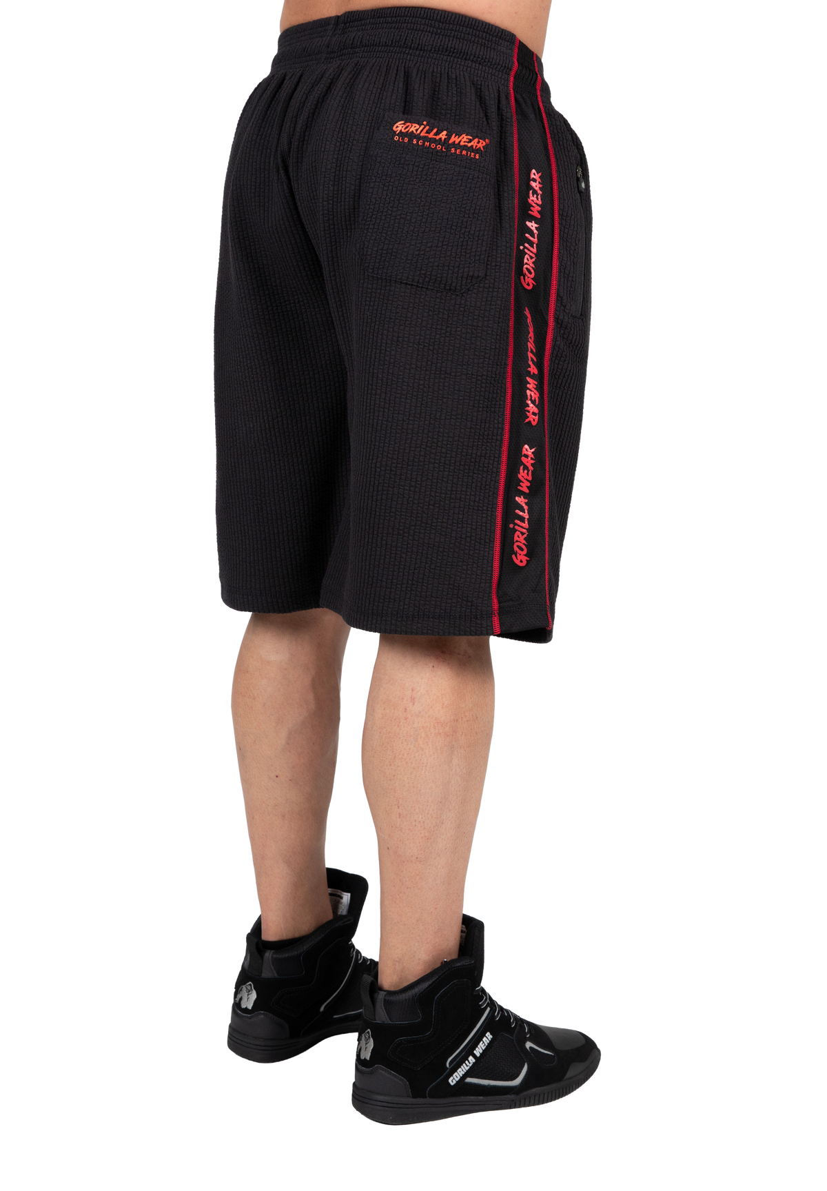 Gorilla Wear Buffalo Old School Workout Shorts - Black/Red - Back View