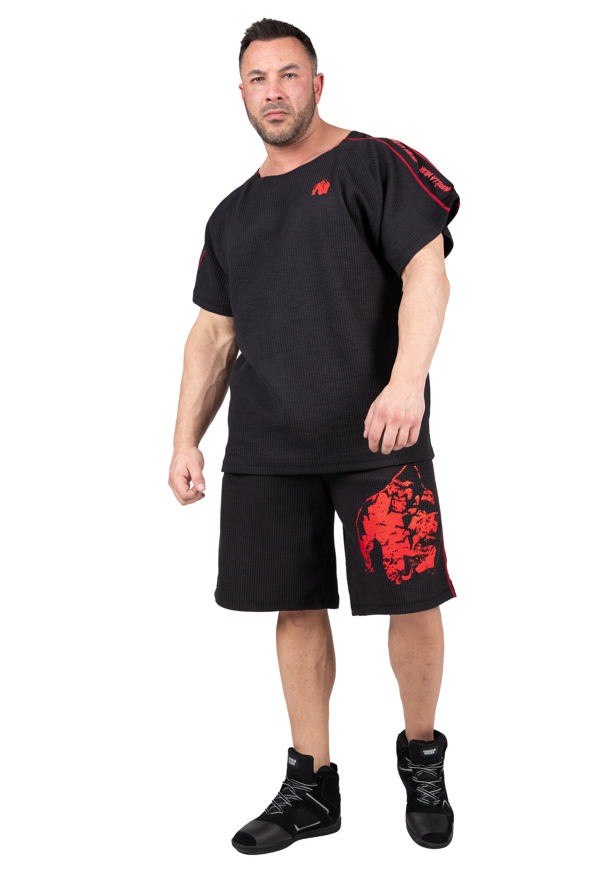 Gorilla Wear Buffalo Old School Workout Shorts - Black/Red - Full Body
