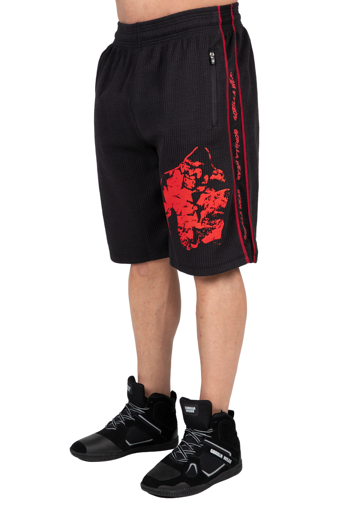 Gorilla Wear Buffalo Old School Workout Shorts - Black/Red - Front View