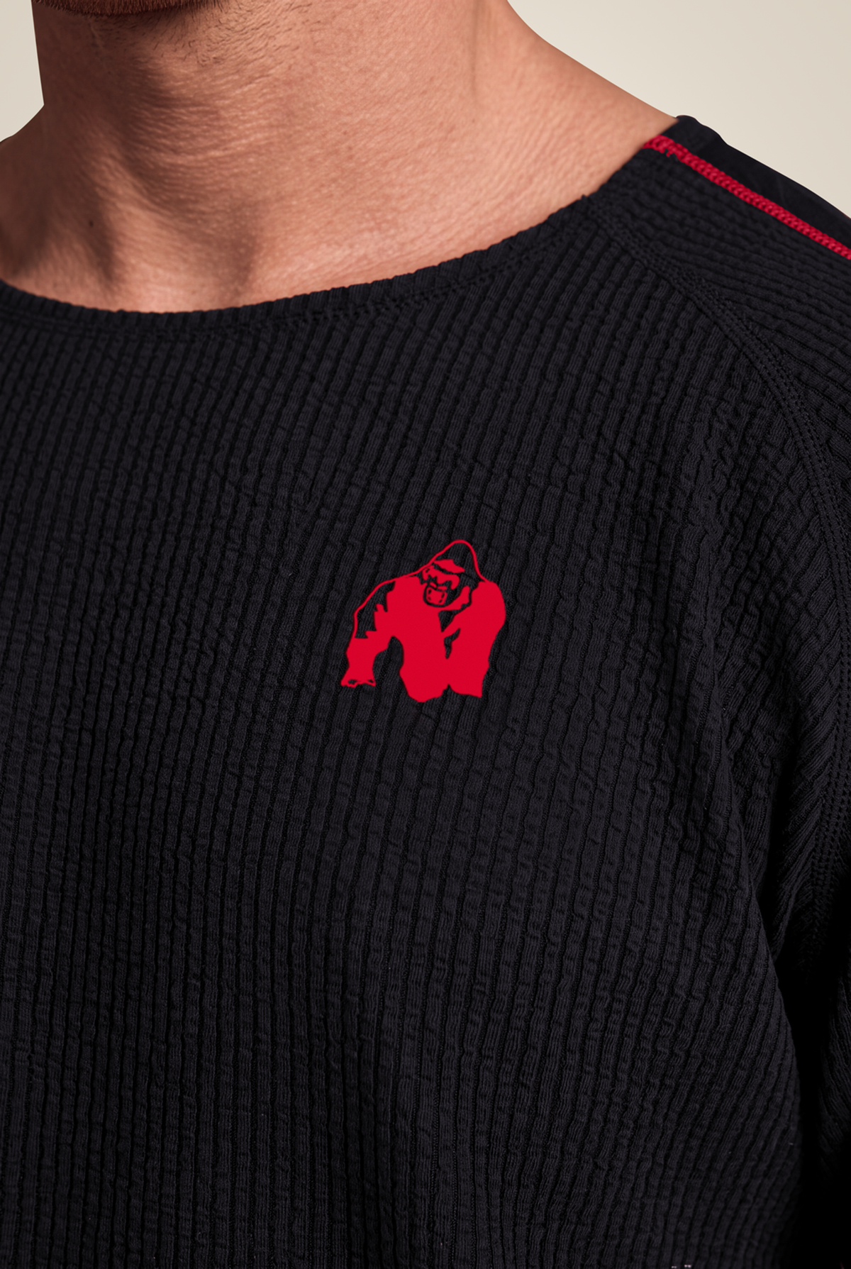 Gorilla Wear Buffalo Old School Workout Top - Black/Red - Detail View