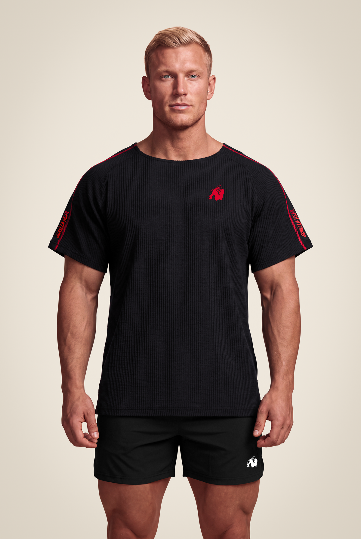 Gorilla Wear Buffalo Old School Workout Top - Black/Red - Front View