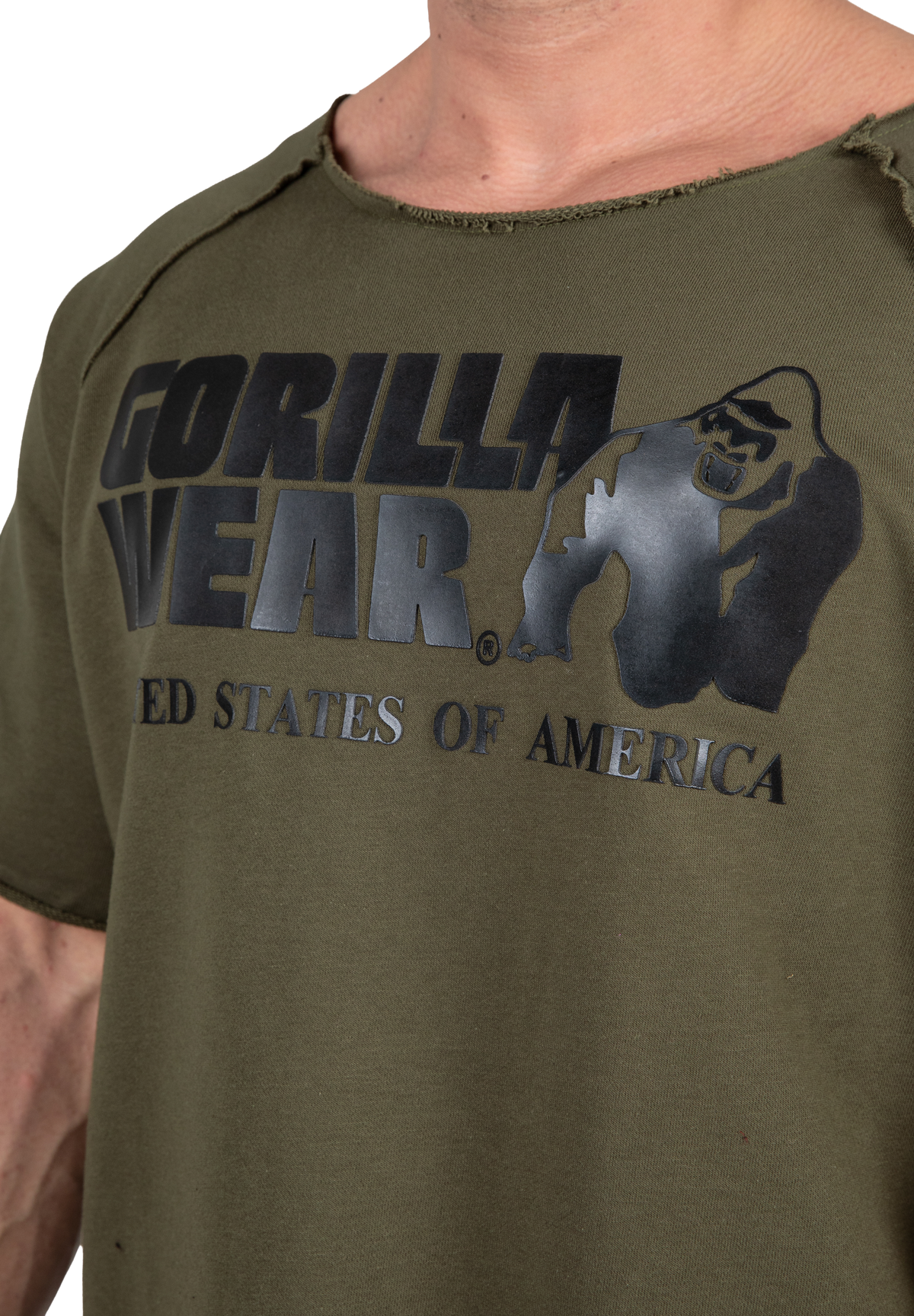 Gorilla Wear Classic Workout Top - Army Green - Detail View