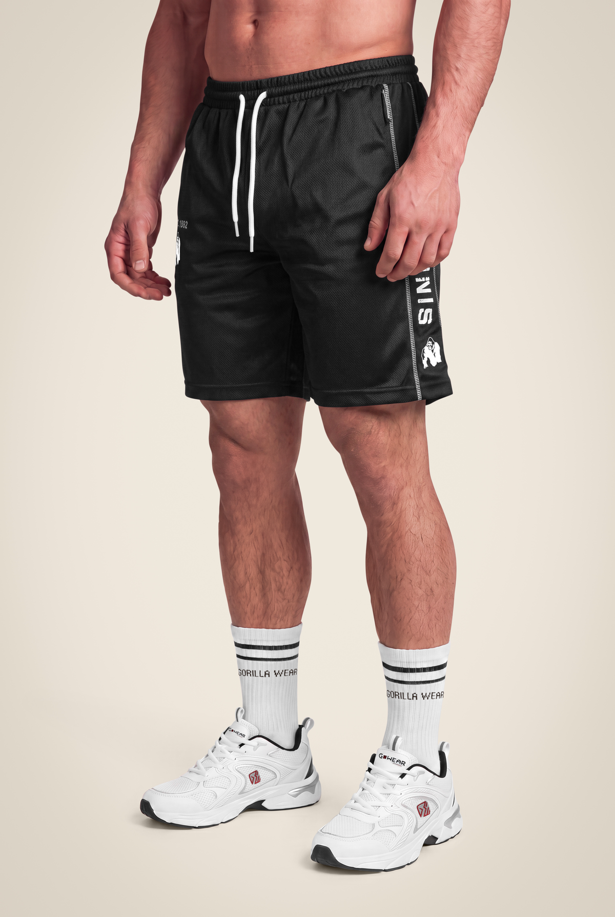 Gorilla Wear Functional Mesh Shorts - Black/White - Front View