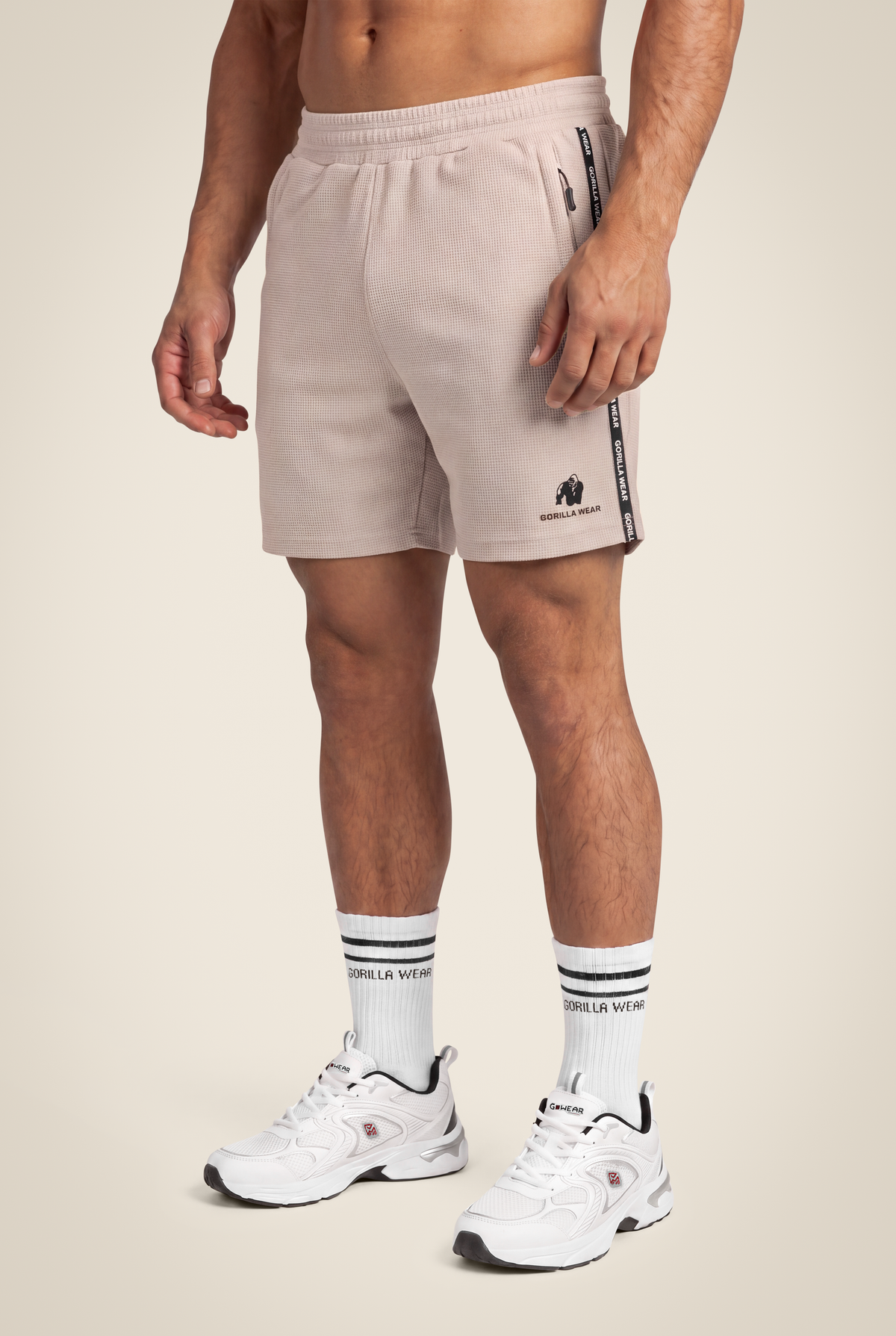 Gorilla Wear Harvey Track Shorts - Beige - Front View
