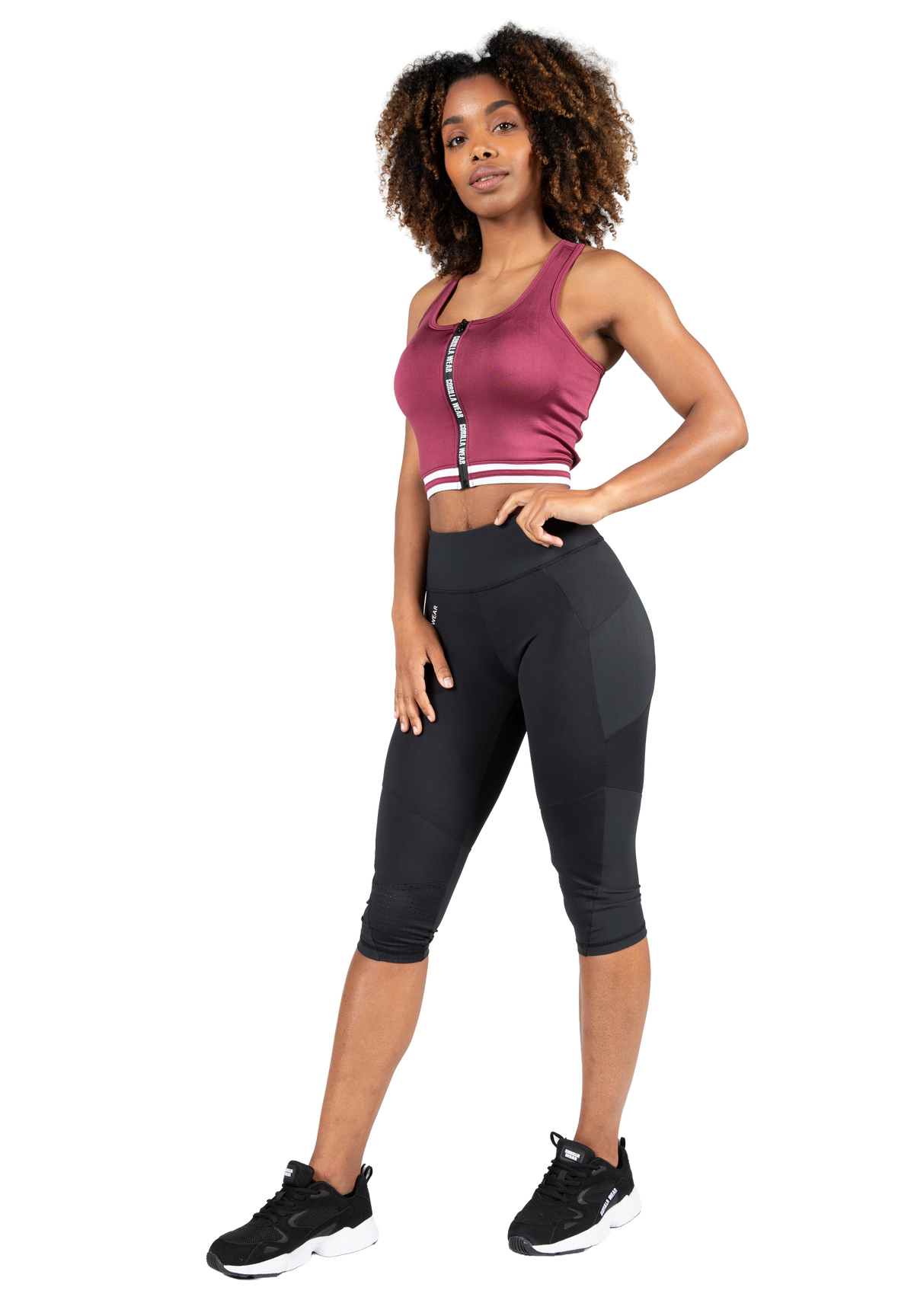 Gorilla Wear Mesa Zip Front Crop Top T-Shirt & Tops Burgundy
