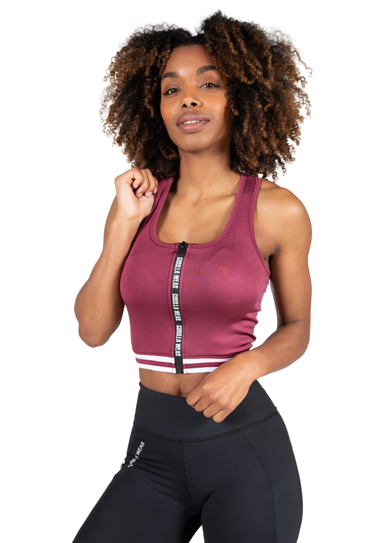 Gorilla Wear Mesa Zip Front Crop Top T-Shirt & Tops Burgundy