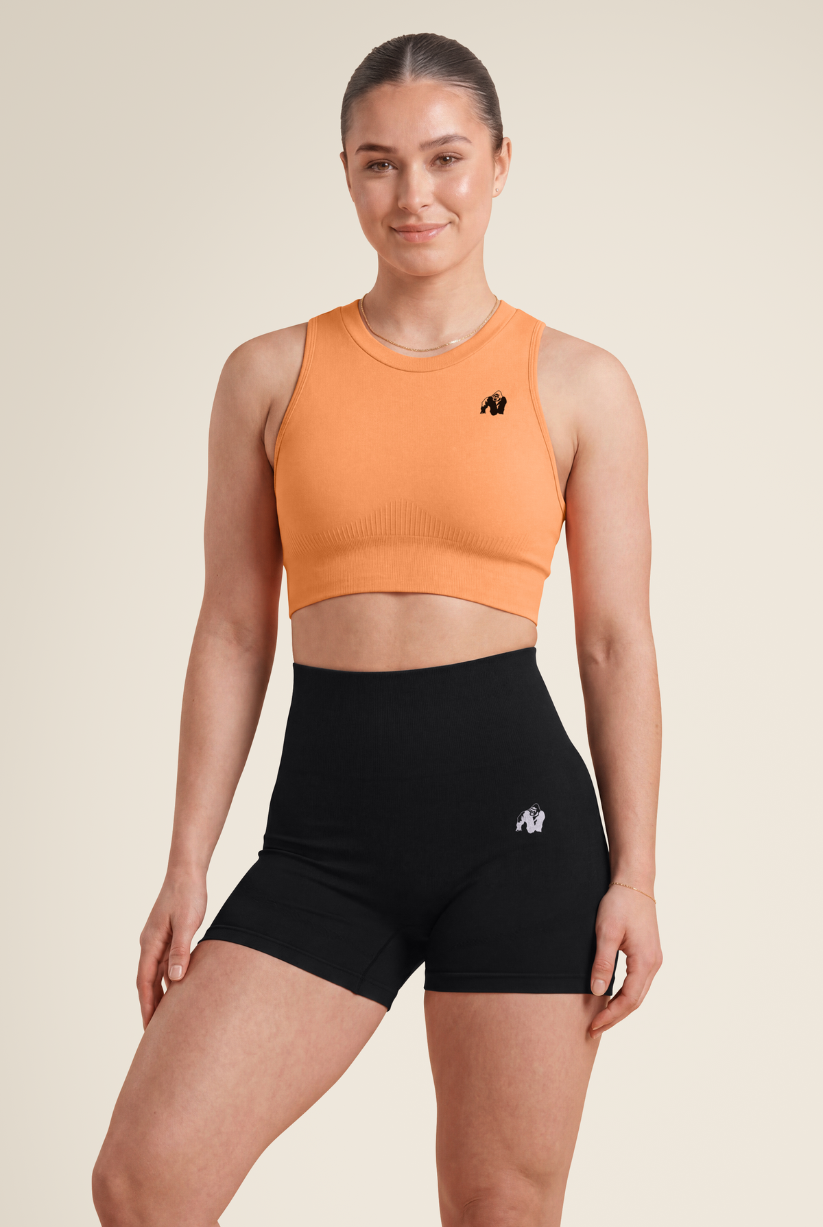 Gorilla Wear Olivia Seamless Crop Top - Peach - Front View