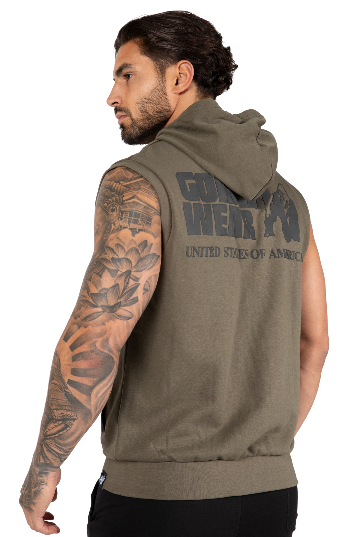 Gorilla Wear Springfield S/L Zipped Hoodie - Army Green - Back View