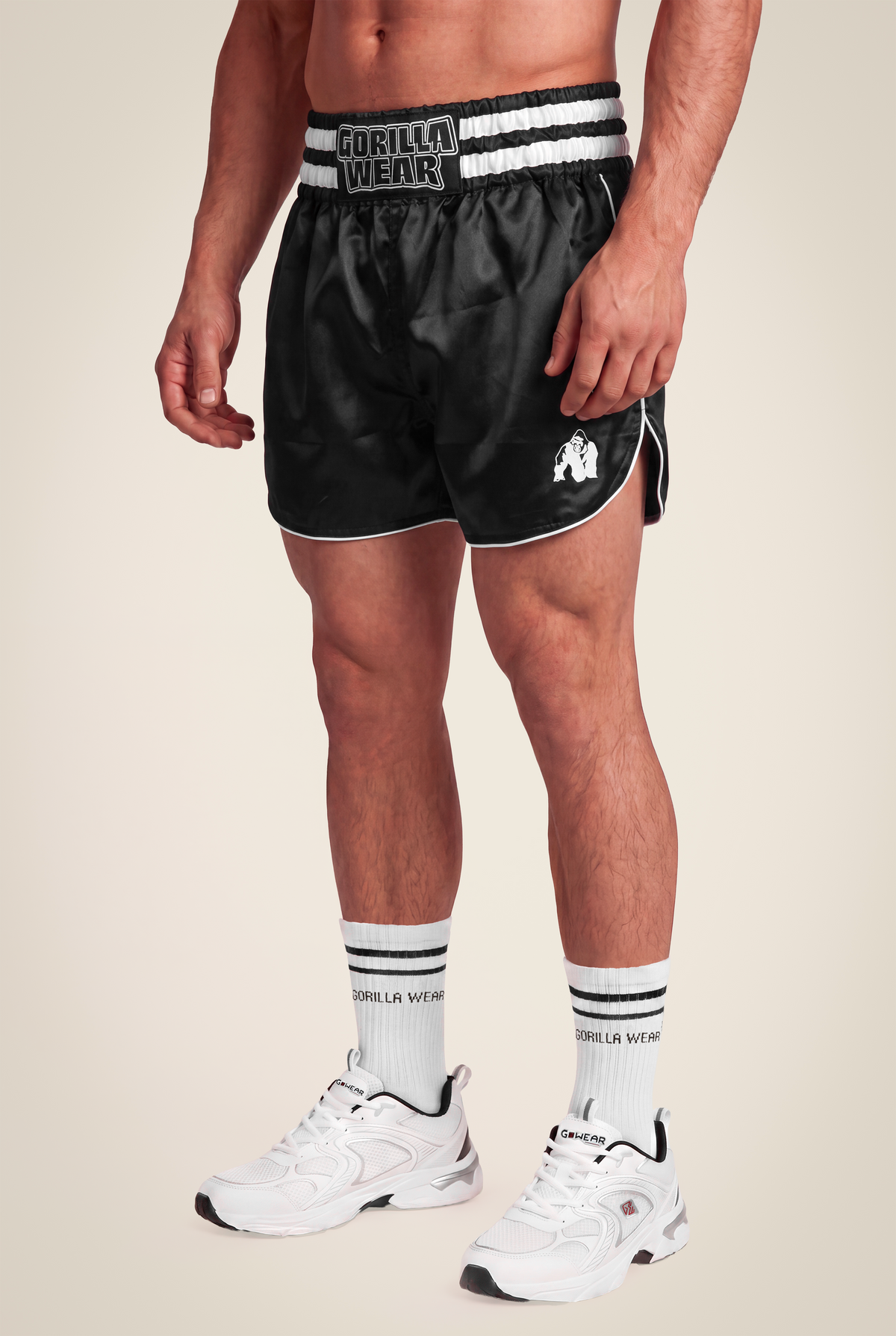 Gorilla Wear Tacoma Fighting Shorts - Black/White - Front View