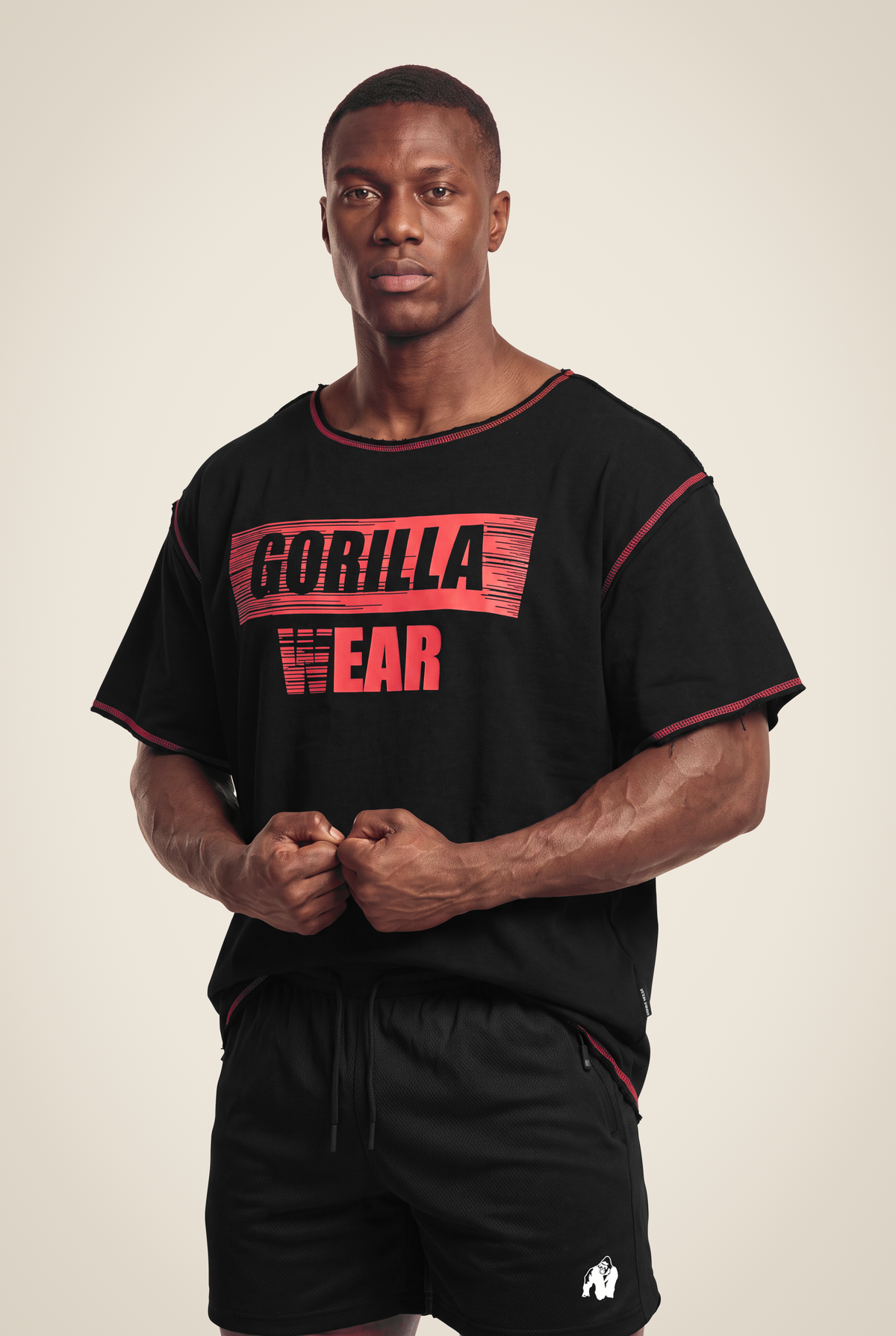 Gorilla Wear Wallace Workout Top - Black/Red - Front View