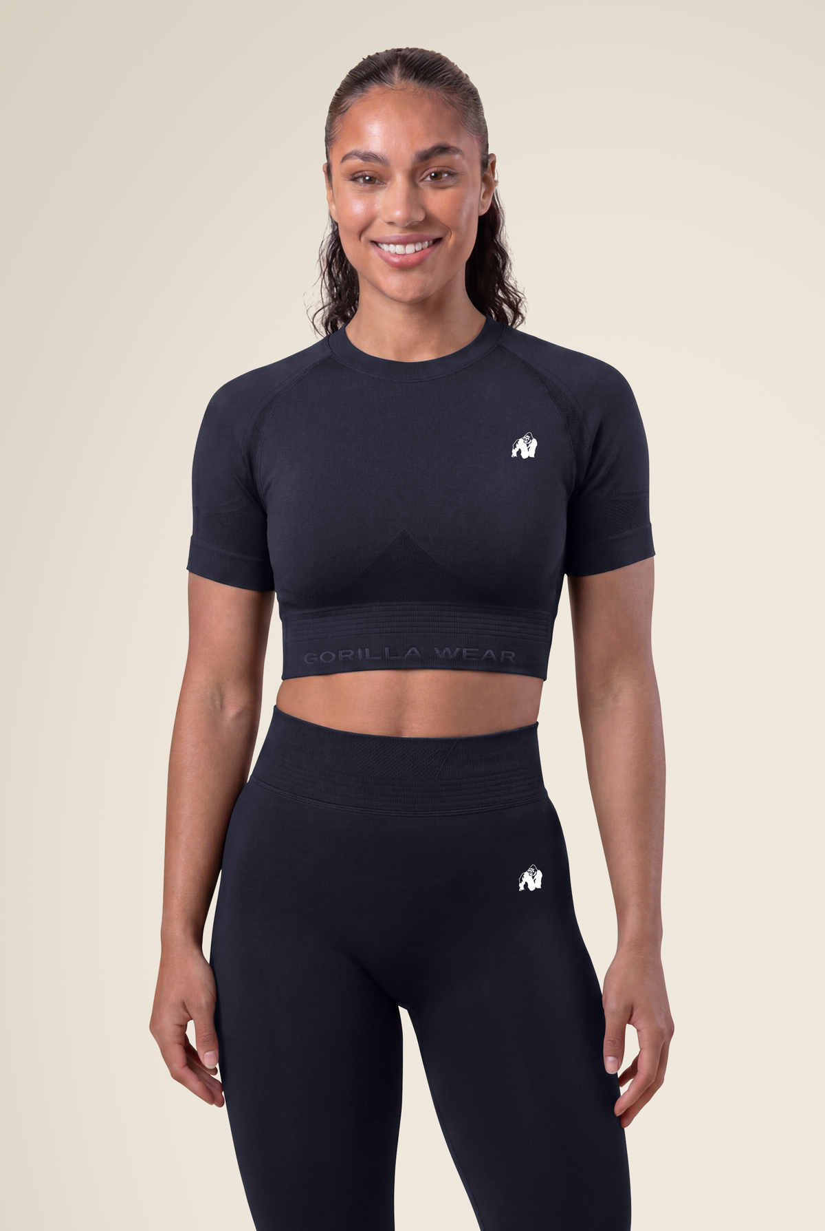 Gorilla Wear Whitney Seamless Crop Top - Black - Front View