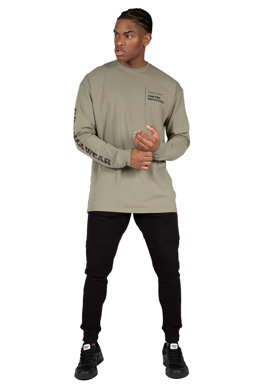 Gorilla Wear Boise Oversized Long Sleeve T-Shirt & Tops Army Green