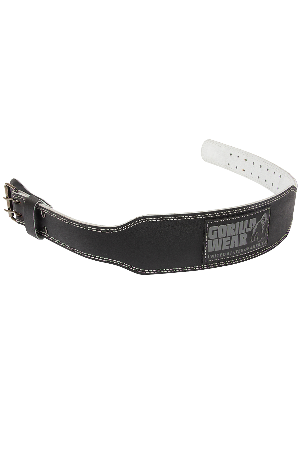 Gorilla Wear 4 Inch Padded Leather Lifting Belt - Black/Gray - Detail View