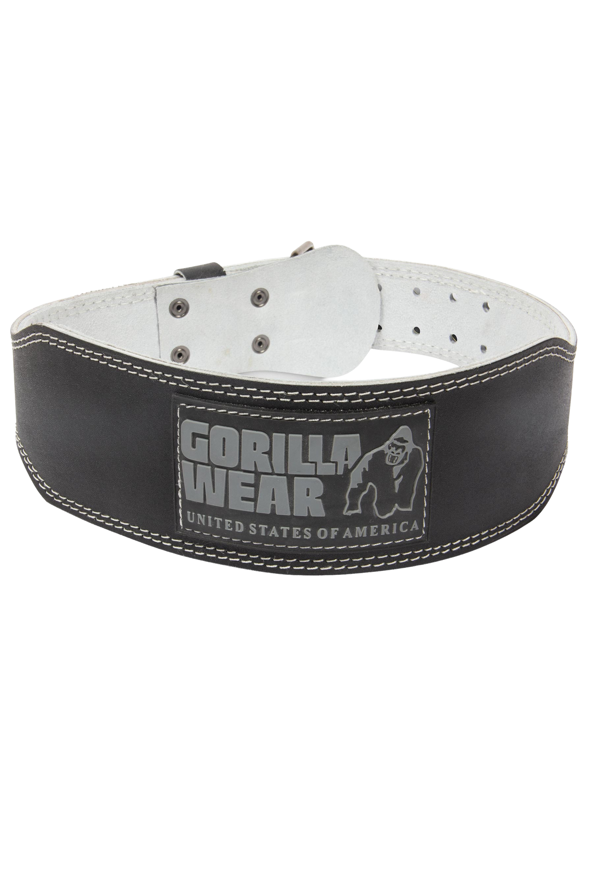 Gorilla Wear 4 Inch Padded Leather Lifting Belt - Black/Gray - Front View