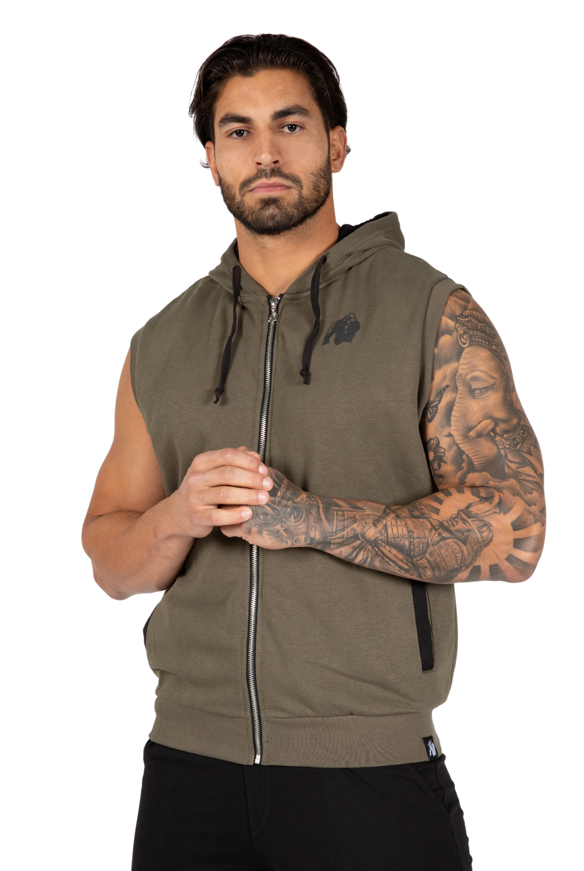 Gorilla Wear Springfield S/L Zipped Hoodie - Army Green - Front View