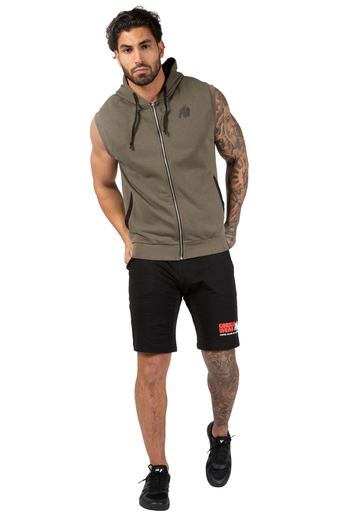 Gorilla Wear Springfield S/L Zipped Hoodie - Army Green - Full Body
